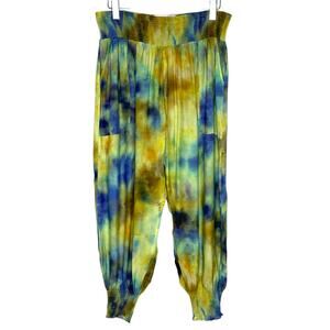 Tie-Dye Harem Pants in Yellow & Blue